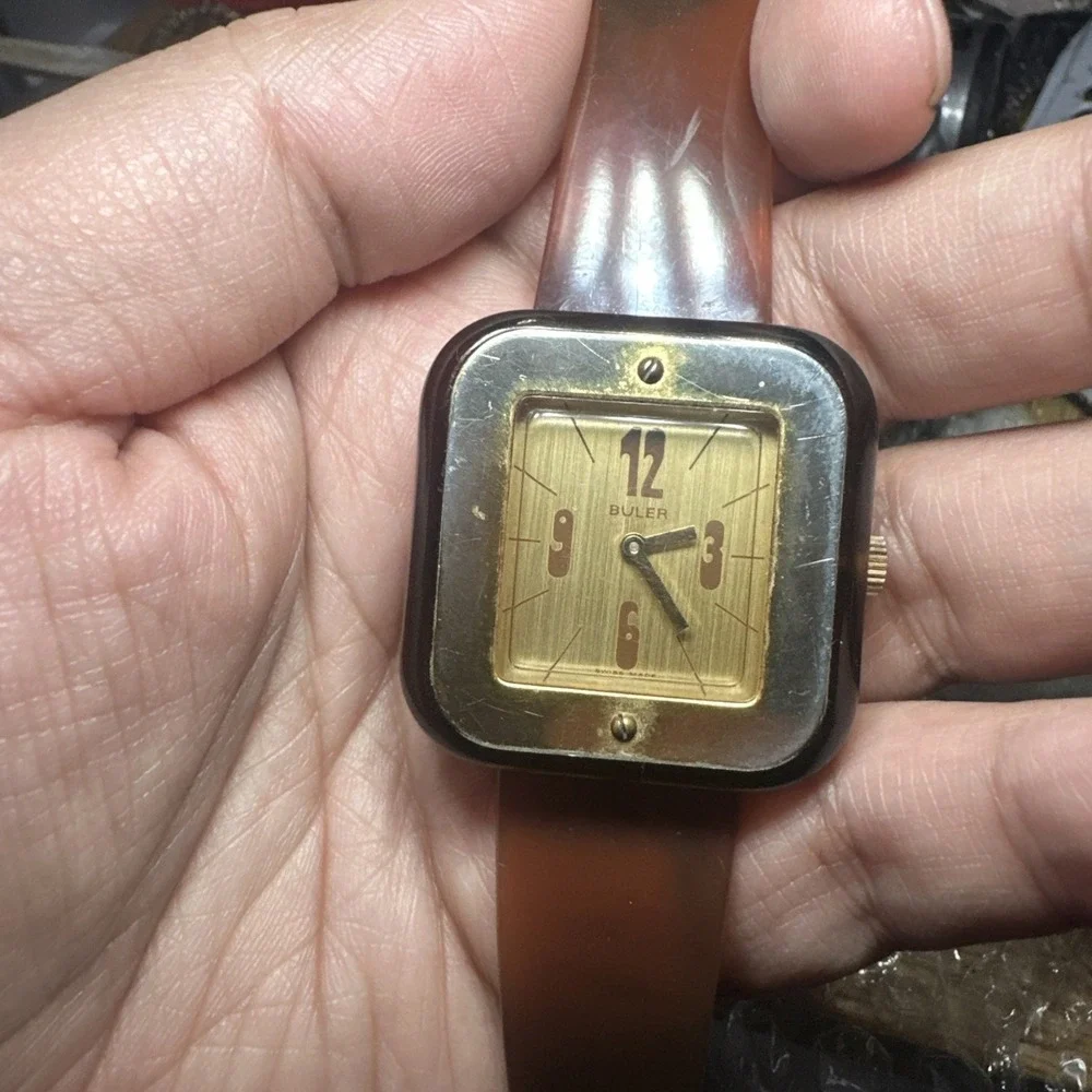 VTG 1970 Buler Swiss Mod Depose Watch Transparent Lucite Acrylic Mechanical RUNS
